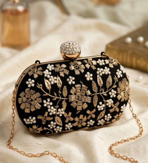 Black Hand Embroidered clutch bag