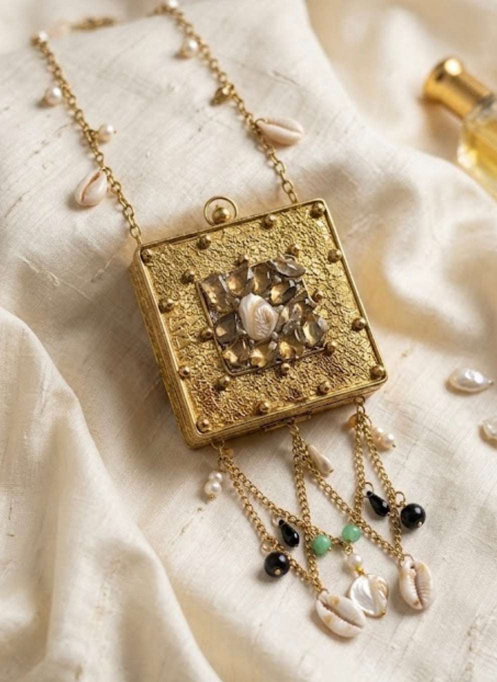 Mini brass clutch with stone work