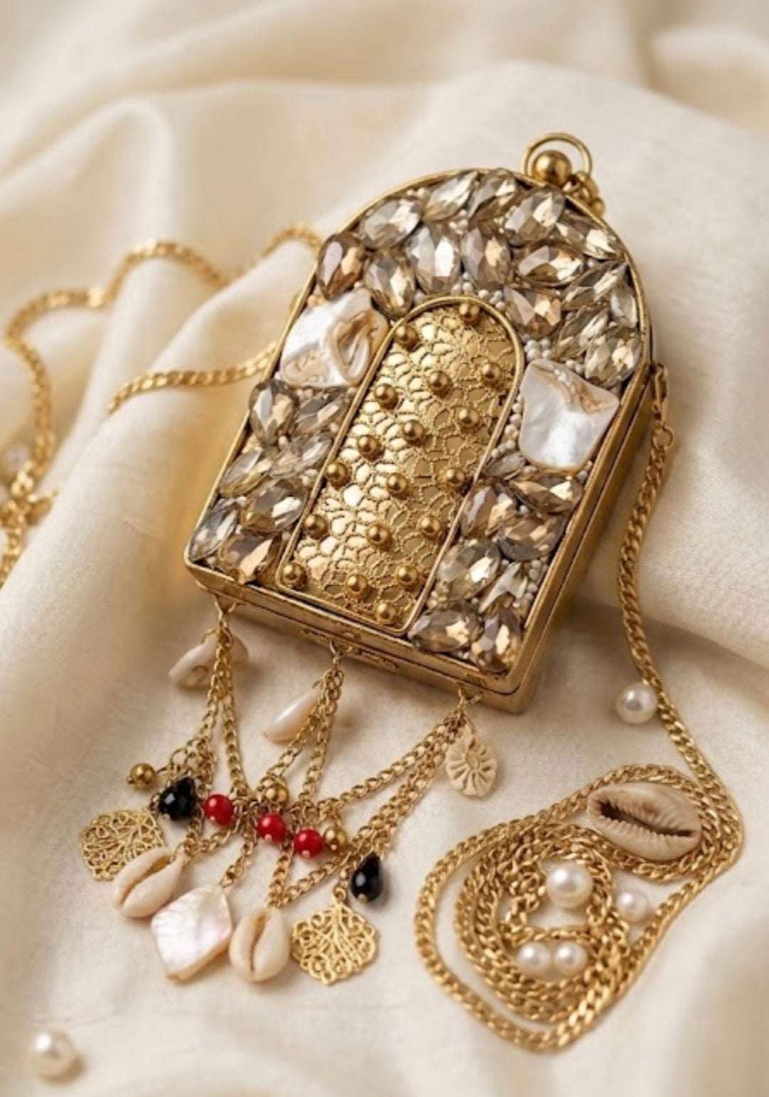 Brass mini bag with Mother of pearls