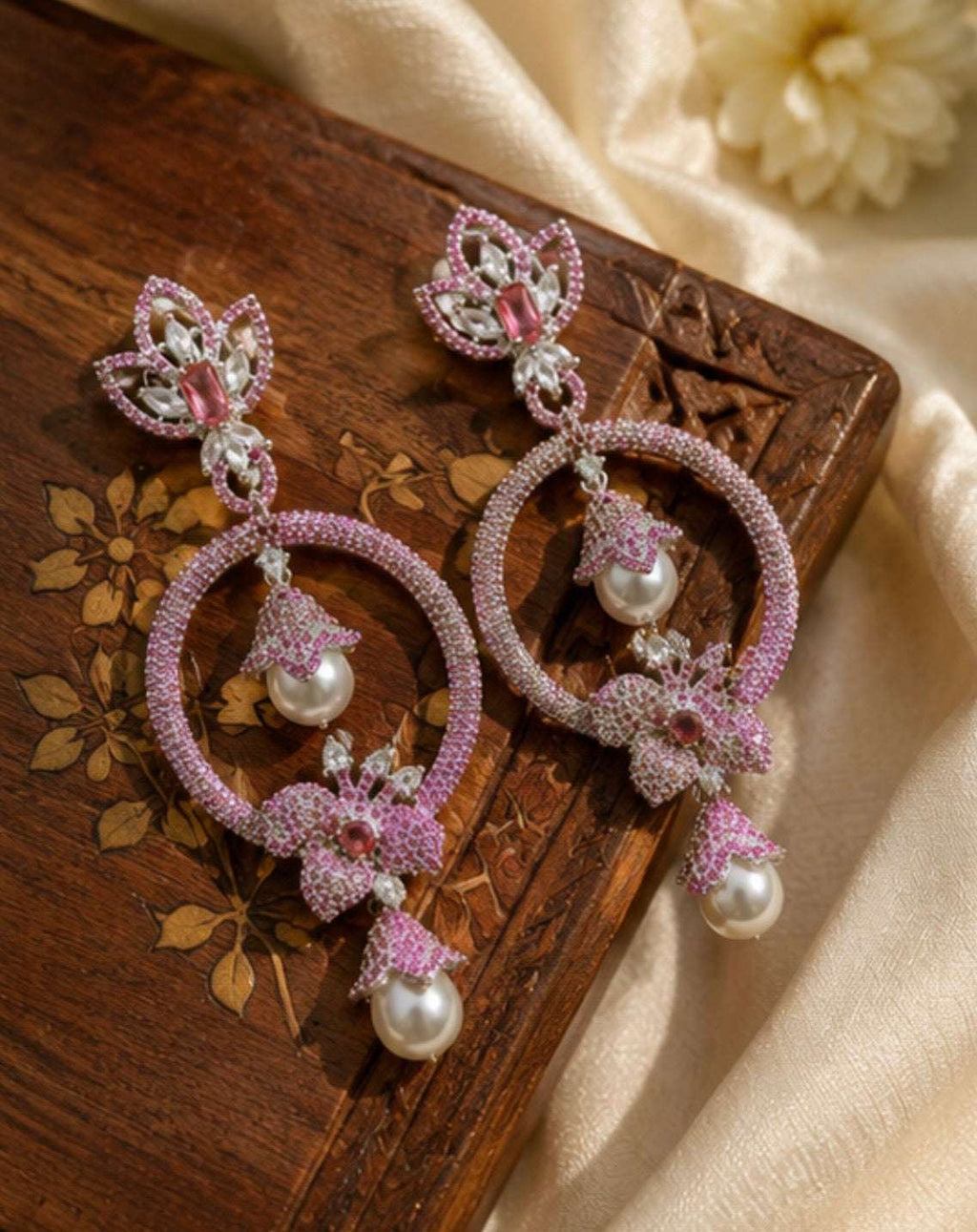 Ruby American diamonds and pearls earrings