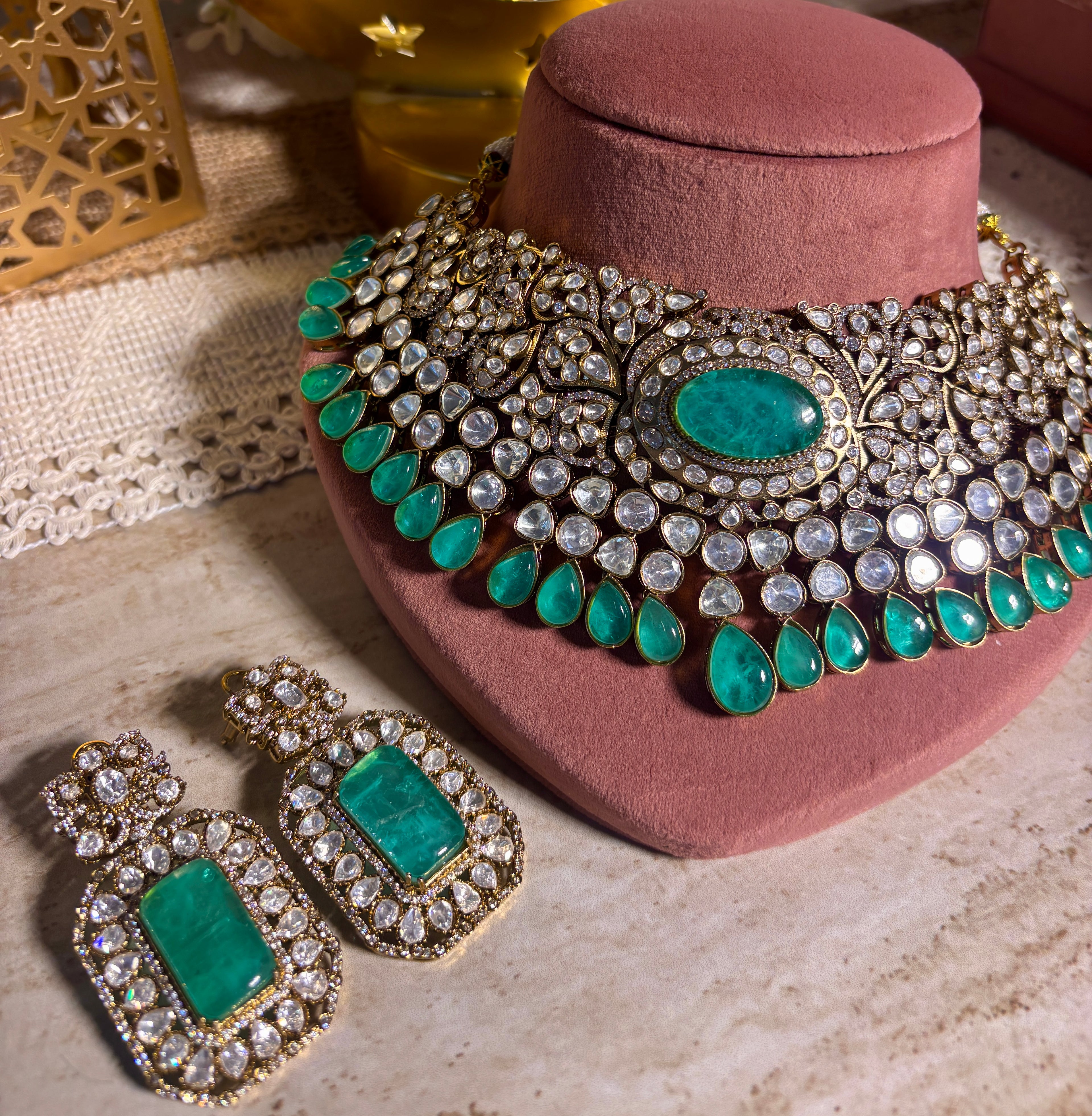 Moissanite studded semi precious Necklace Set