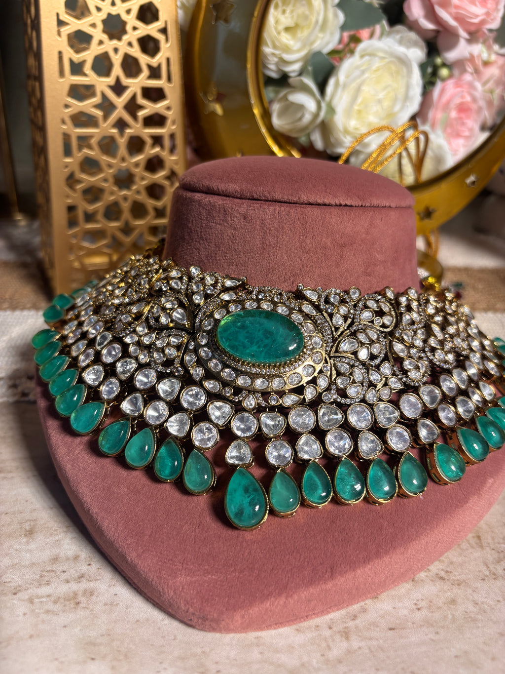 Moissanite studded semi precious Necklace Set