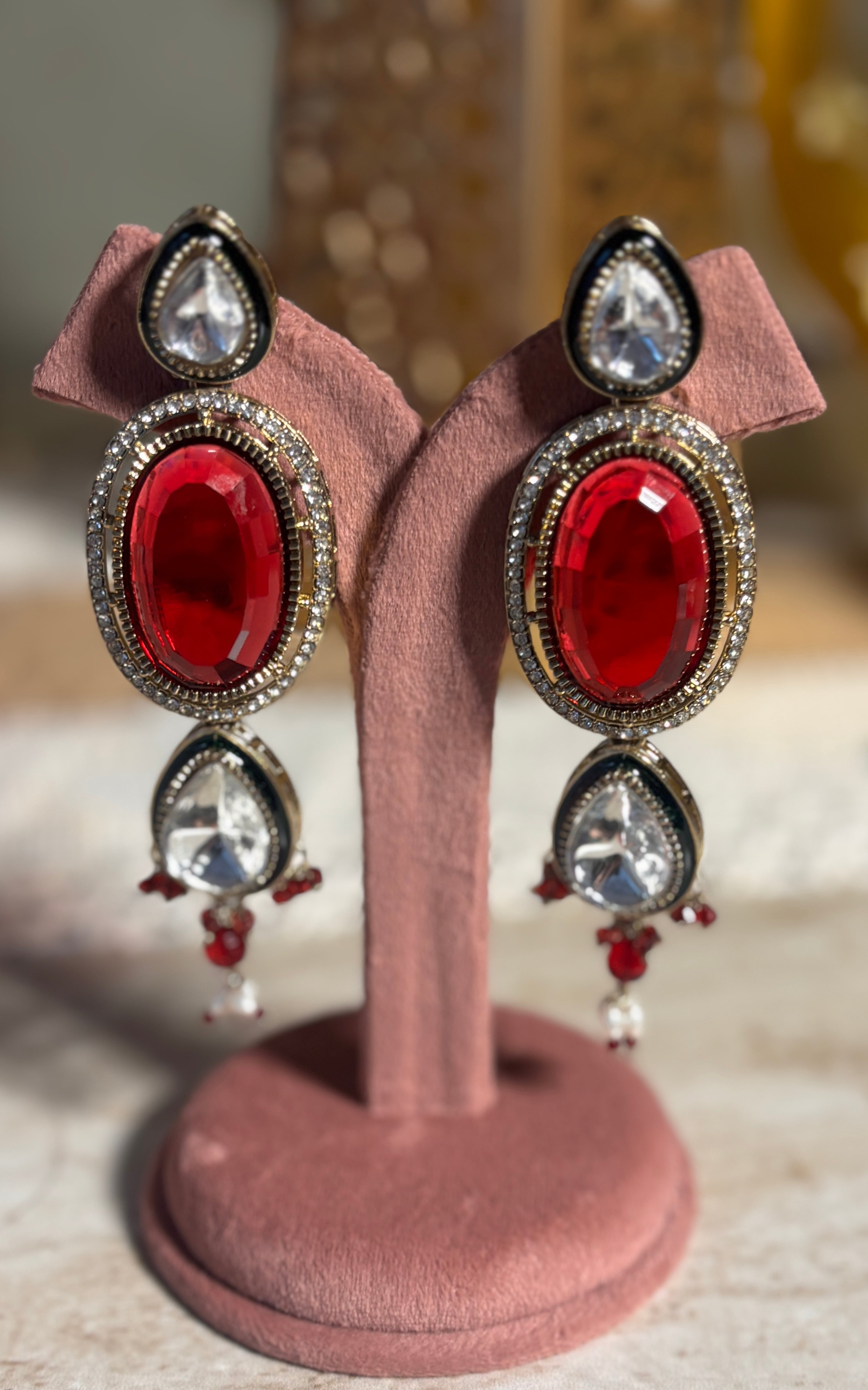 Kundan deep red Stone Necklace Set