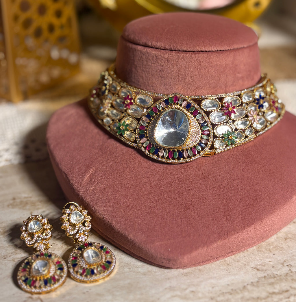Moissanite and multi colour Necklace Set