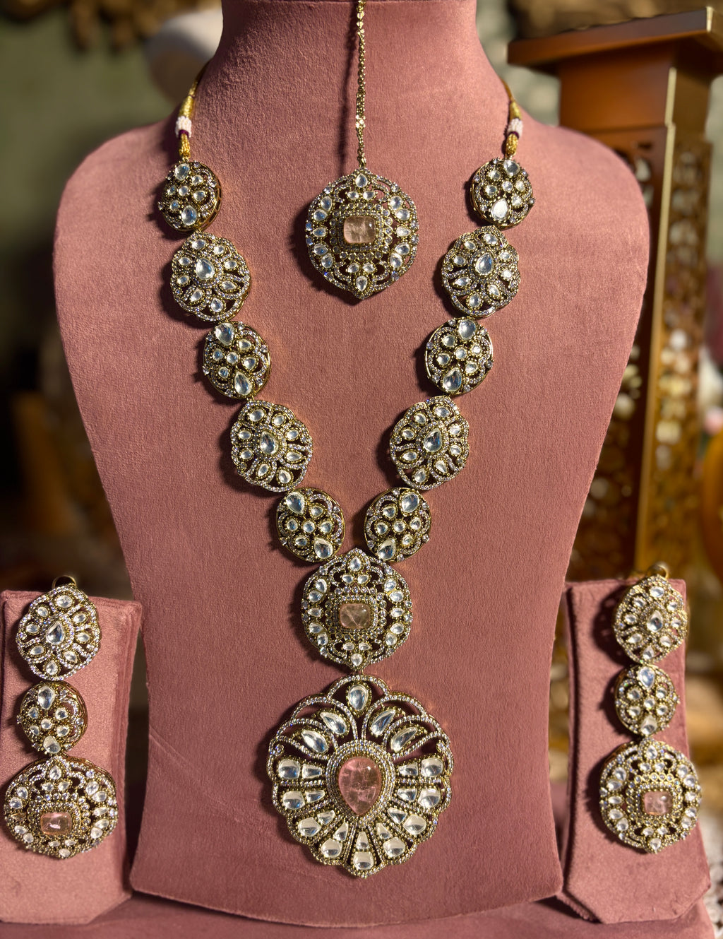 Moissanite studded long Necklace Set