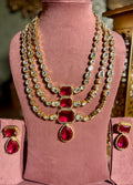 Triple layer ruby long Necklace Set