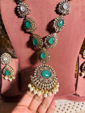 Aqua green stone long Necklace Set