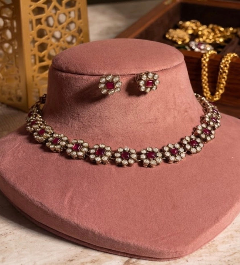 Stunning Red Color Antique Necklace Set