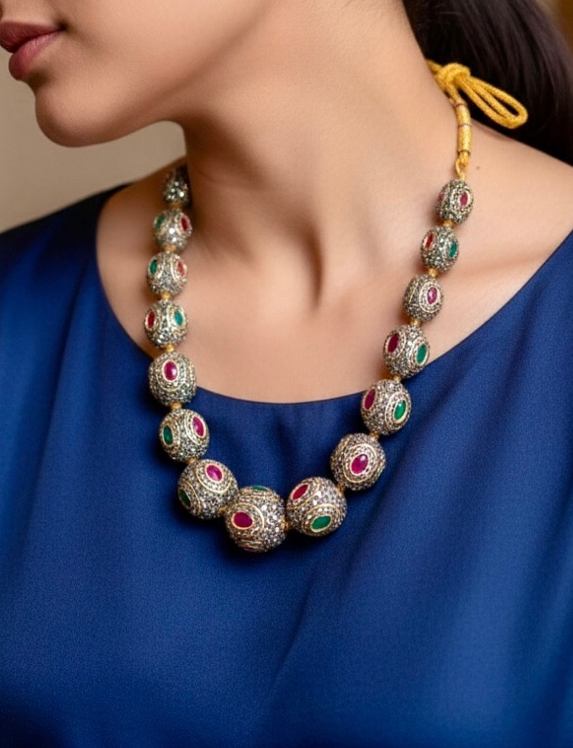 Red & Green Color Diamonds Necklace Set
