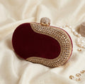 Red Hand Embroidered Stones Work clutch bag