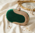Green Hand Embroidered Stones Work clutch bag
