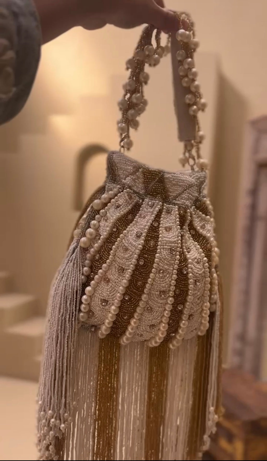 Pearl work hand embroidered potli bag