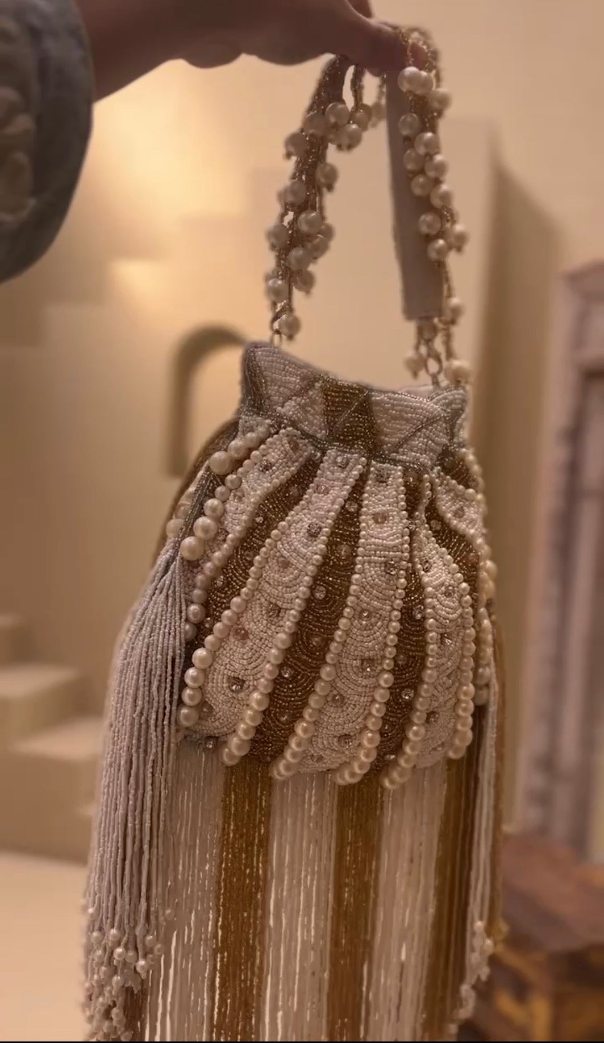 Pearl work hand embroidered potli bag