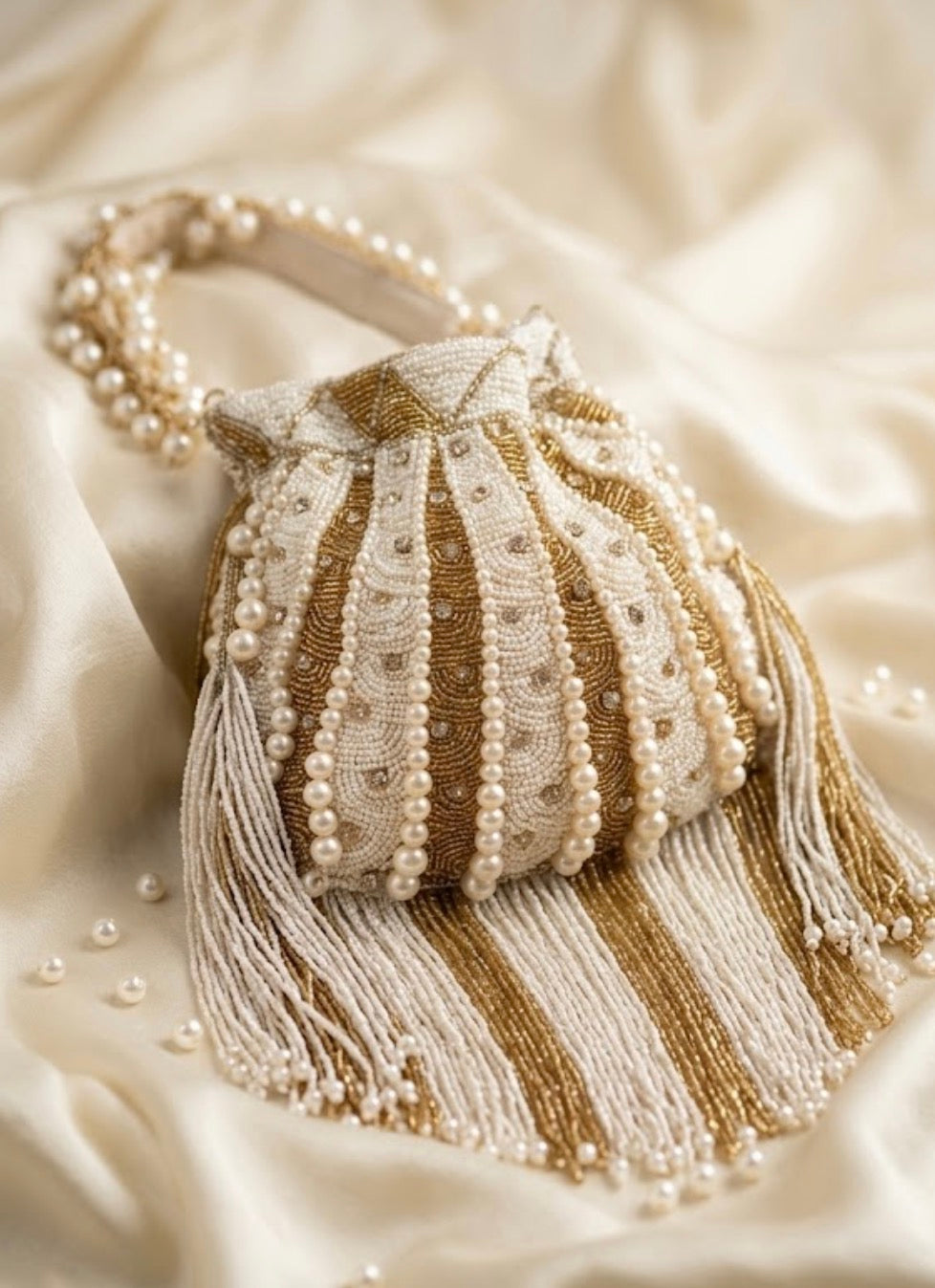 Pearl work hand embroidered potli bag