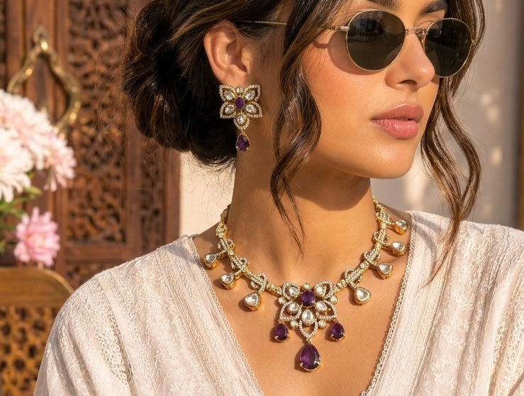 Stunning Purple Stones Antique Necklace Set