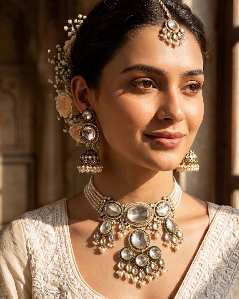 Sheesha Kundan and pearls choker set