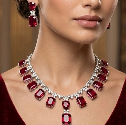 Multi Stones Ruby and AD necklace set