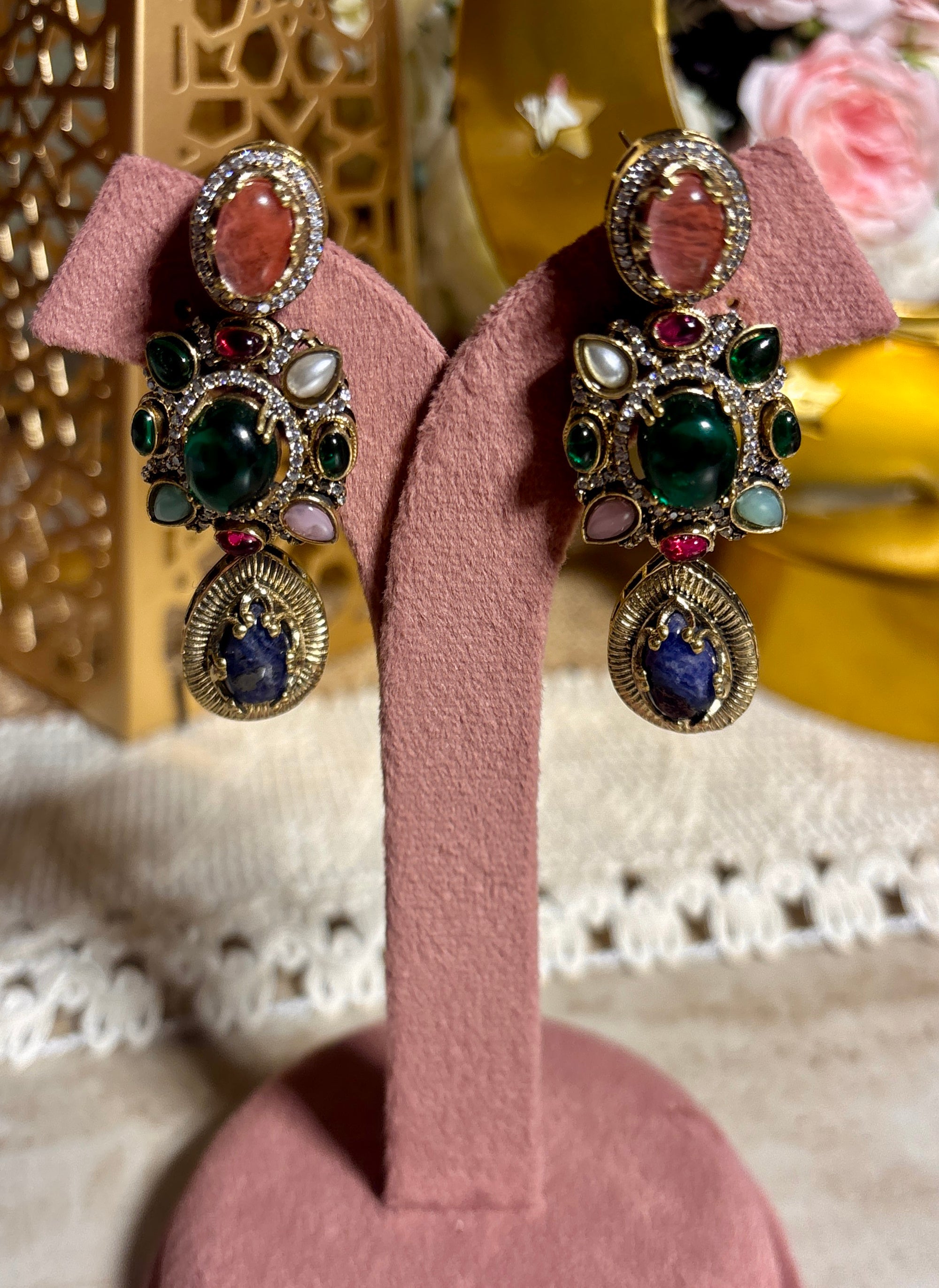 Sabya inspired moissanite and stone necklace set