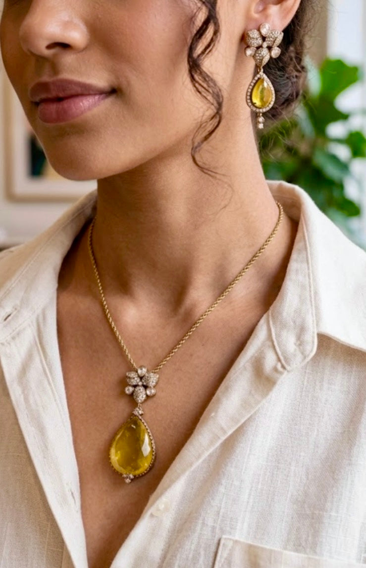 Yellow stone pendant set