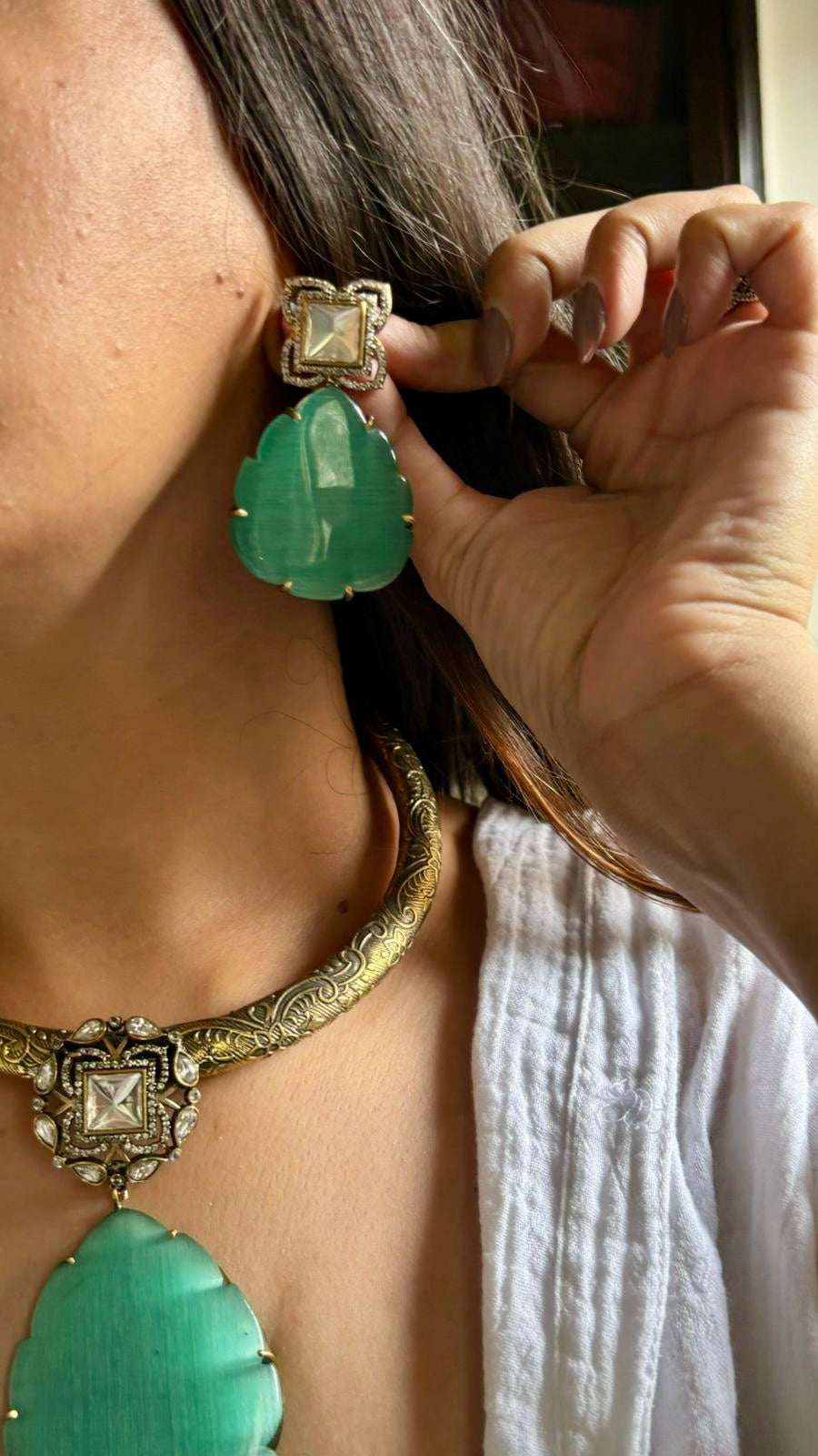 Green stone hasli Necklace Set